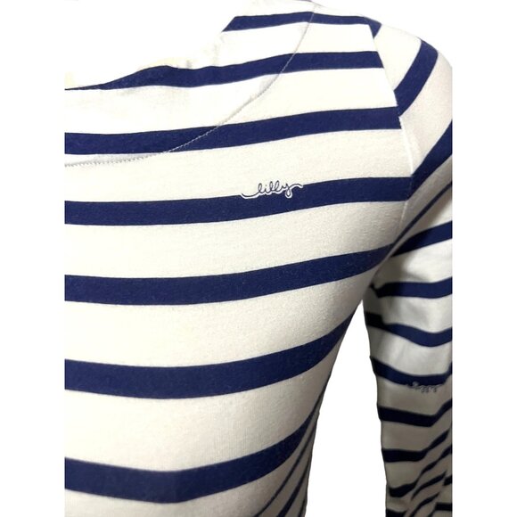 Lilly Pulitzer Striped Mini Cotton Sun Dress Sz Small Navy Blue & White 3/4 Slee - Picture 7 of 14